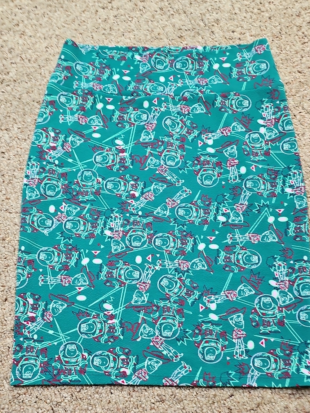 LuLaRoe Teal Printed Pencil Skirt with Pink & White Accents
